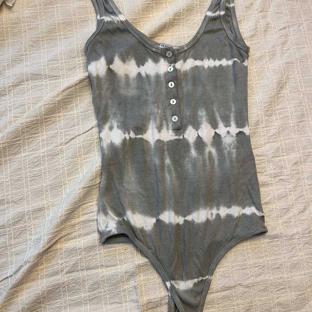 Olivaceous Charcoal and White Tie-Dye Women’s Bodysuit